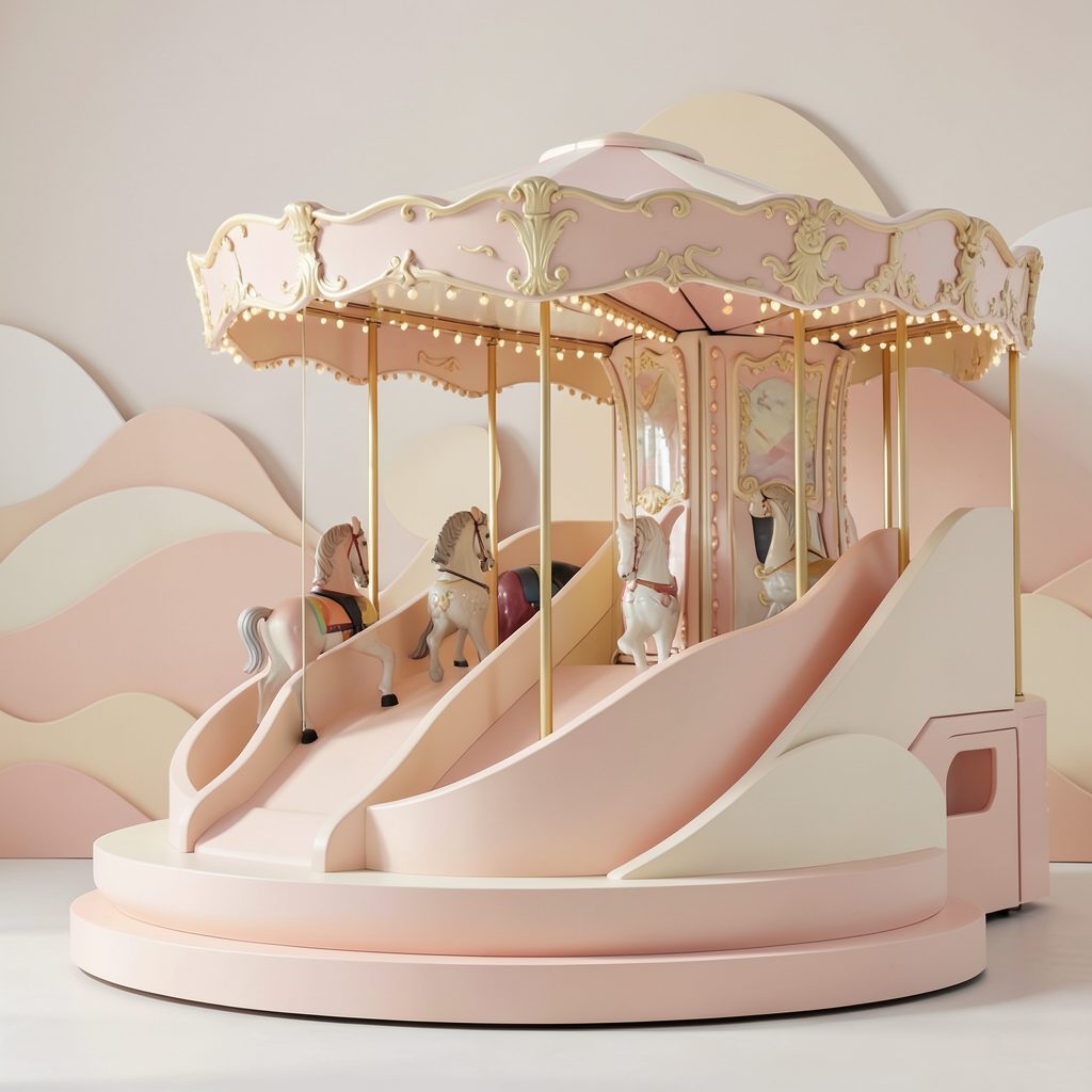 A carousel slide set in soft blush and cream tones, with layered abstract shapes and elegant sans-serif headlines.