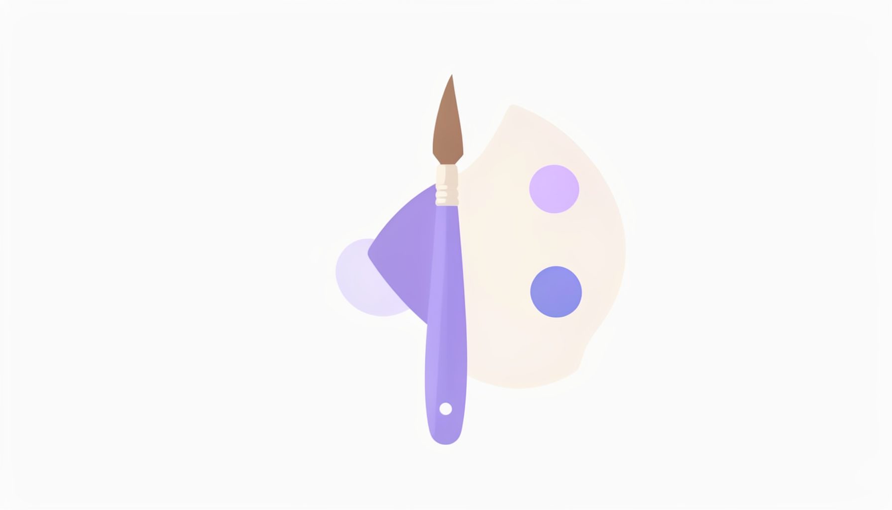 A minimalist graphic showing a stylized paintbrush and color palette in periwinkle and cream tones, symbolizing graphic design fundamentals