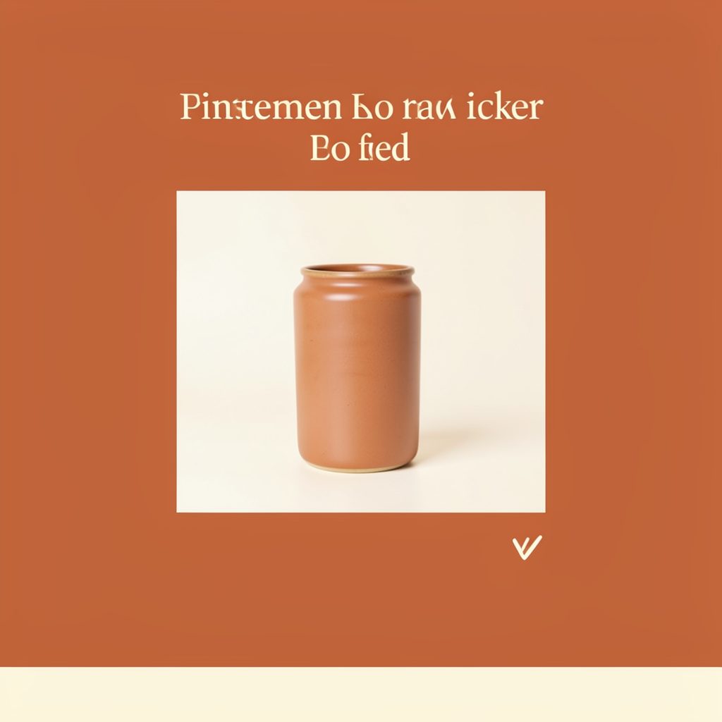 A Pinterest pin graphic in warm terracotta and cream, with a centered product photo placeholder and minimal serif text.