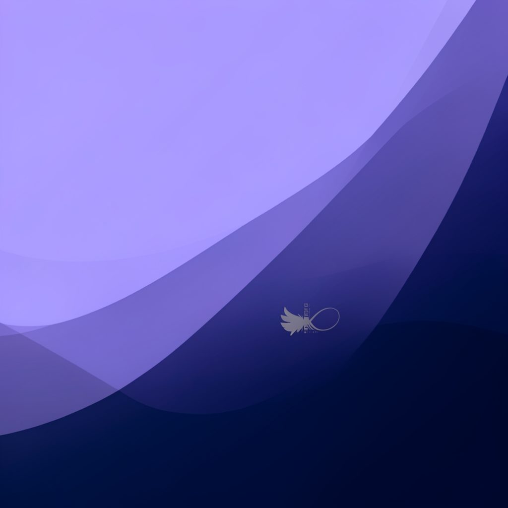 A Twitter header image with periwinkle and navy gradients, featuring abstract flowing shapes and a subtle brand logo area.